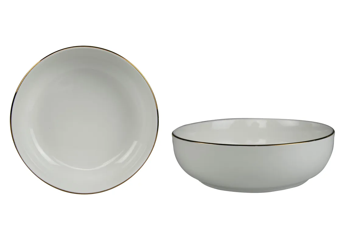 ASSIETTE CREUSE BORD DORE PORCELAINE 15.2CM
