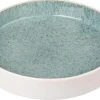 ASSIETTE CREUSE PORCELAINE EMAIL REACTIF BLEU BLANC MAT 21CM