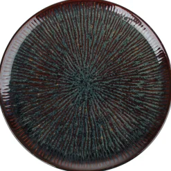 ASSIETTE PLATE EMAIL REACTIF EFFET CORAIL BLEU MARRON 24.5CM