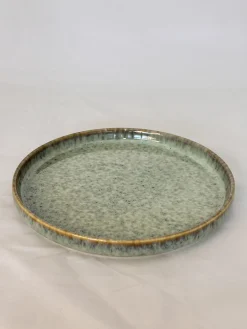 ASSIETTE PLATE VERT PORCELAINE EMAIL REACTIF 24.5CM