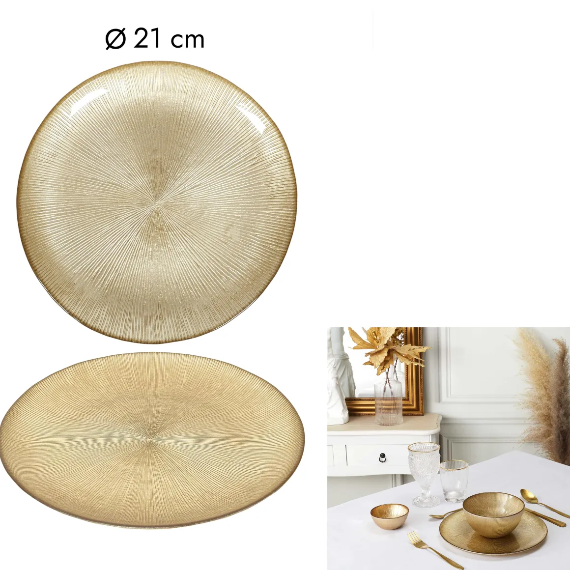 ASSIETTE VERRE DOREE D.21CM