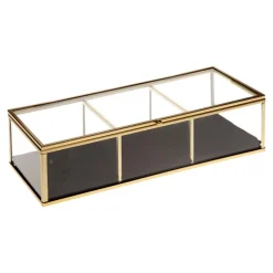 BOITE A BIJOUX VERRE VELOURS RECTANGLE GOLD