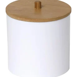 BOITE A COTON ET COTON TIGES BLANC COUVERCLE BAMBOU