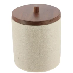 BOITE A COTON POLYRESINE COUVERCLE ACACIA NATUREL ACACIA