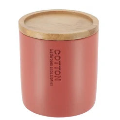 BOITE A COTON POLYRESINE COUVERCLE BAMBOU TERRACOTTA