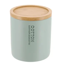 BOITE A COTON POLYRESINE COUVERCLE BAMBOU VERT EUCALYPTUS