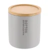BOITE A COTON POLYRESINE COUVERCLE BAMBOU GRIS CLAIR