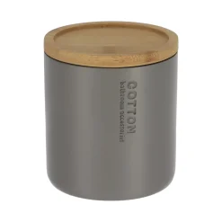 BOITE A COTON POLYRESINE COUVERCLE BAMBOU GRIS BAMBOU