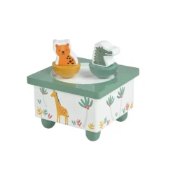 BOITE A MUSIQUE BOIS ANIMAUX 10X10X11CM SAVANE