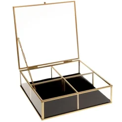 BOITE BIJOUX VERRE VELOURS CARRE GOLD