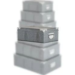 BOITE COINS METAL CROCO NOIR 44X31X15CM