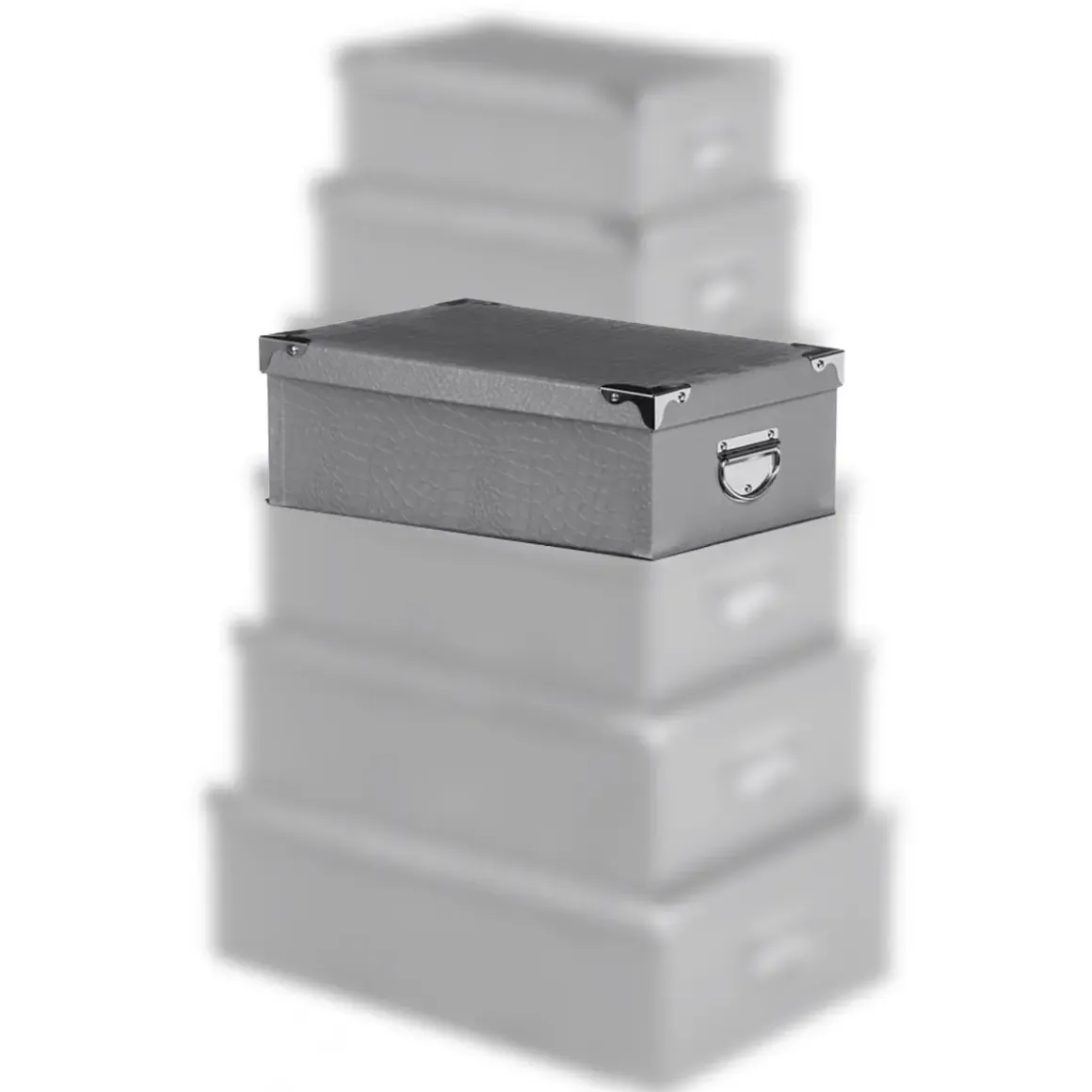 BOITE COINS METAL CROCO TAUPE 44X31X15CM