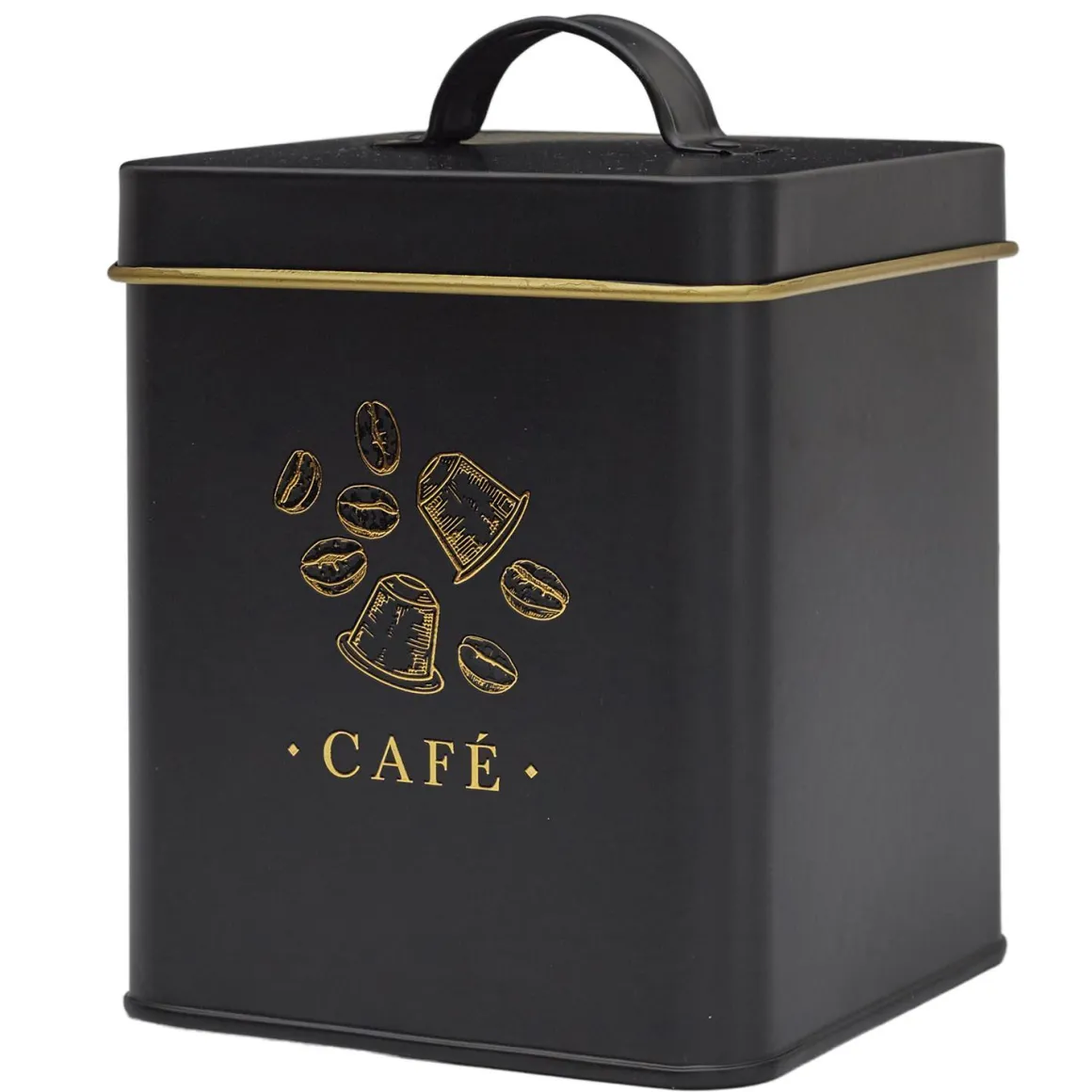BOITE METAL NOIR ET DORE CAFE