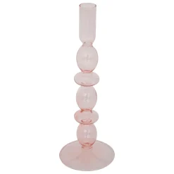 BOUGEOIR VERRE BULLES ROSE H.25.7CM