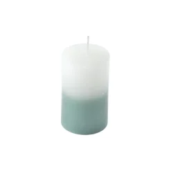 BOUGIE PILIER 5X8CM TIE DYE BLANC ET CELADON