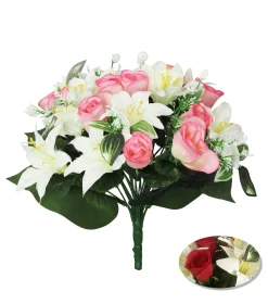 BOUQUET LYS ET BOUTONS ROSE H.33CM ROSE BLANC