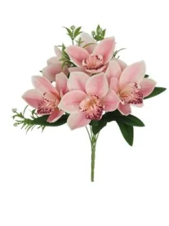 BOUQUET 6 ORCHIDEES H.34CM BLANC ET ROSE