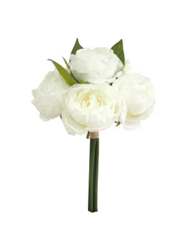 BOUQUET 6 PIVOINES H32CM ROSE ET BLANC