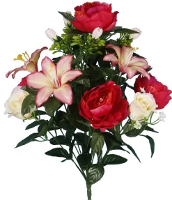 BOUQUET X14 PIVOINES LILIUMS ET ROSES H50CM