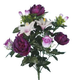 BOUQUET X14 PIVOINES LILIUMS ET ROSES H50CM