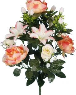 BOUQUET X14 PIVOINES LILIUMS ET ROSES H50CM