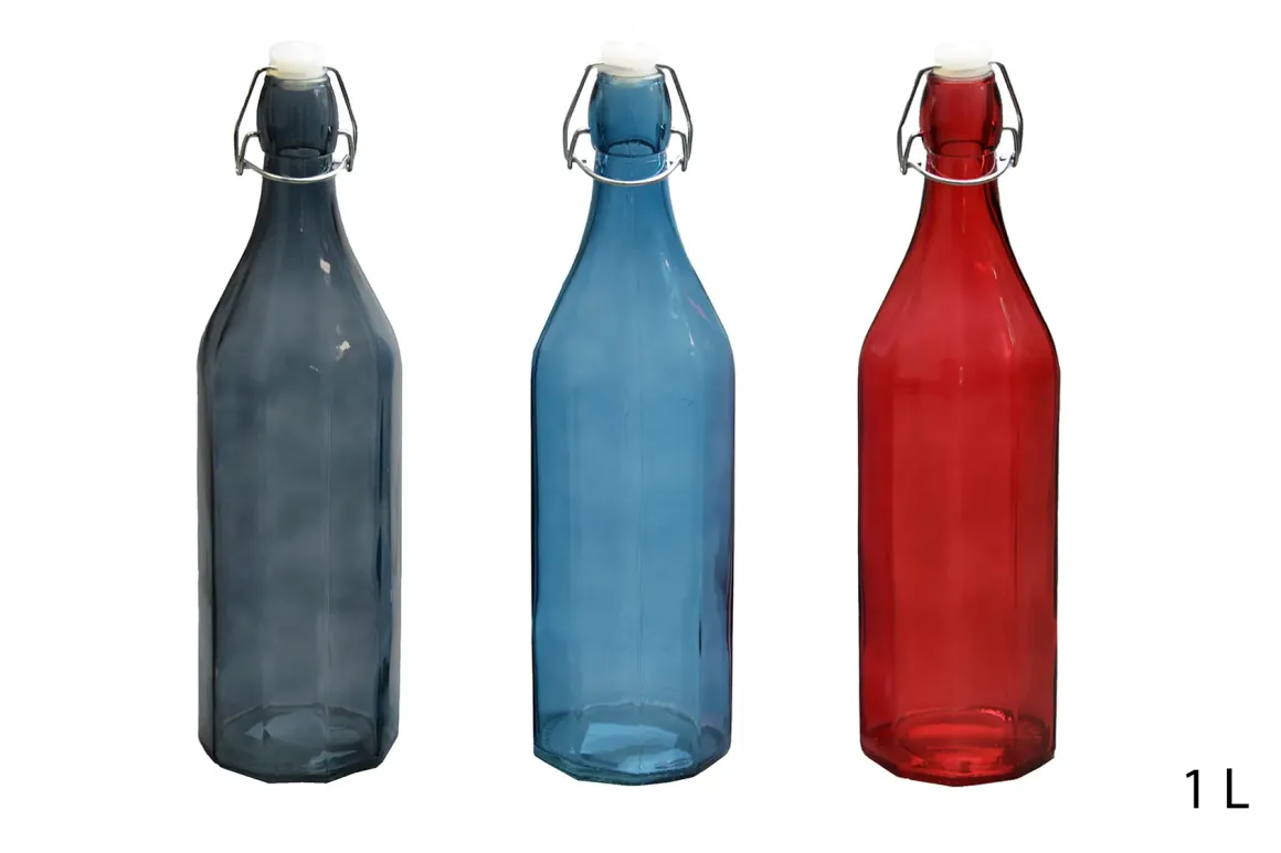 BOUTEILLE POLYGONE VERRE COULEUR 1L