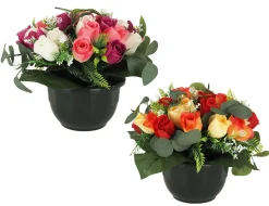 24 BOUTONS ROSES ET FEUILLAGE EUCALYPTUS H.28CM
