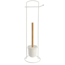 BROSSE ET DEROULEUR PAPIER WC METAL BLANC BAMBOU