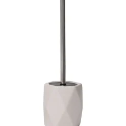 BROSSE WC GRES FORME LOSANGE TIGE ACIER INOXYDABLE TAUPE