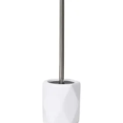BROSSE WC GRES FORME LOSANGE TIGE ACIER INOXYDABLE BLANC