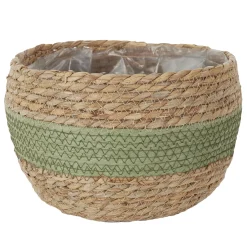 CACHE POT FIBRE VEGETAL BANDE VERTE 23X16CM