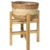 CACHE POT FIBRE VEGETALE SUR PIEDS BOIS H.38CM