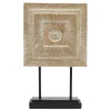 CARRE DECORATIF DORE SOCLE NOIR H.29CM