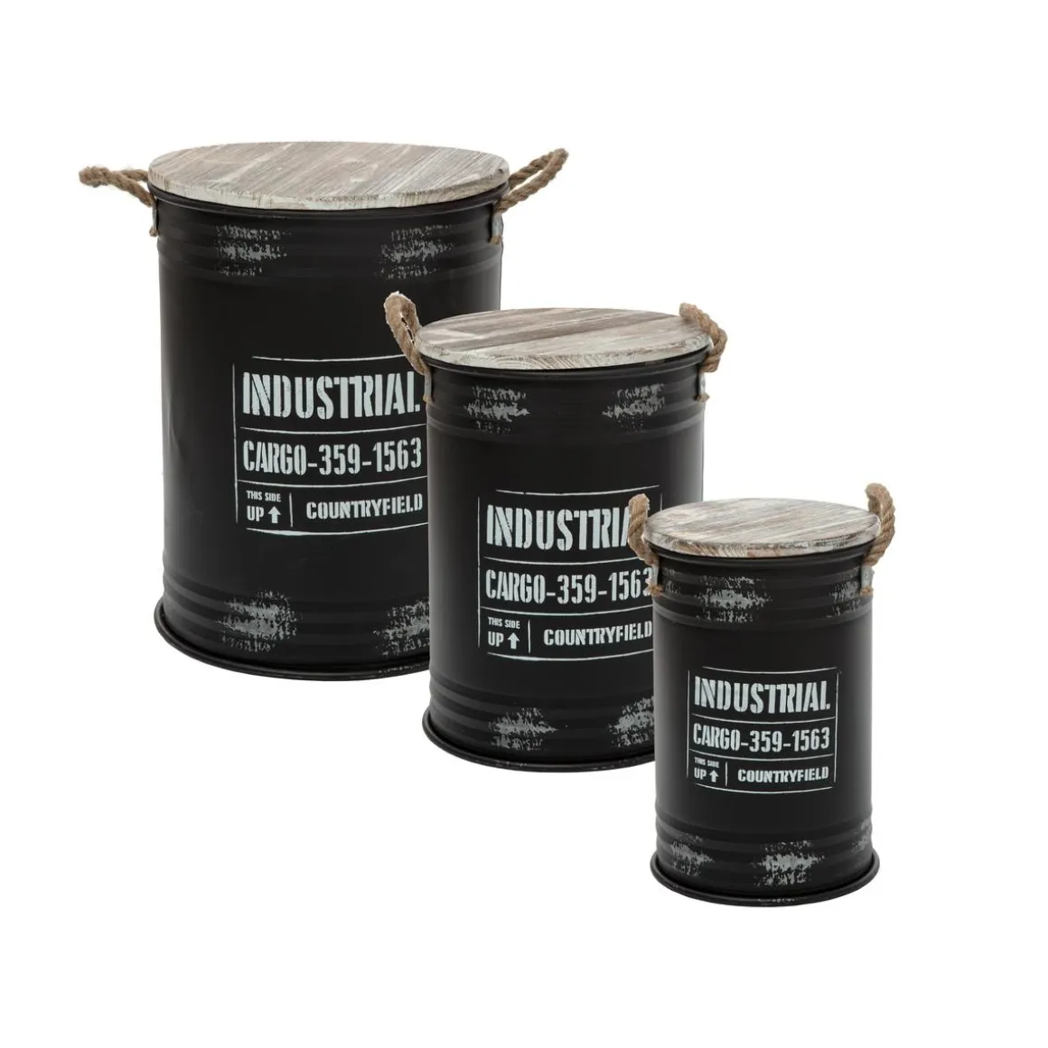 COFFRE BIDON NOIR INDUSTRIEL D.25X38CM