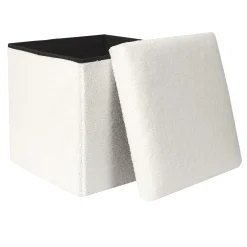 COFFRE POUF PLIABLE BOUCLETTE BLANC
