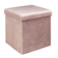 COFFRE POUF PLIABLE VELOURS COTELE GIULIA ROSE