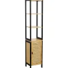 COLONNE BAMBOU 1 PORTE POIGNEE METAL 3 NICHES NOIR BAMBOU