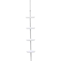 COLONNE TELESCOPIQUE 4 ETAGERES 1 PORTE SAVON BLANC