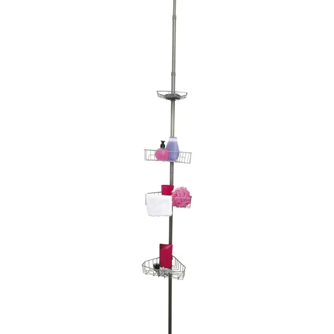 COLONNE TELESCOPIQUE METAL PEINT 4 ETAGERES GRIS