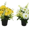 COMPOSITION MARGUERITES ET FEUILLAGE H.25CM 2 COULEURS
