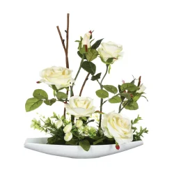 COMPOSITION ROSE COUPELLE CERAMIQUE H.36.5CM