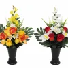 COMPOSITION ROSES ORCHIDEES FEUILLAGE H.55CM 2 COULEURS
