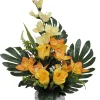 COMPOSITION ROSES ORCHIDEES GLAIEULS H.50CM 3 COULEURS