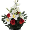 COMPOSITION ROSES ORCHIDEES H.52CM CIMENT COEUR 2 COULEURS