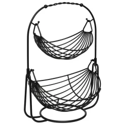CORBEILLE A FRUITS BALANCIER 2 NIVEAUX METAL NOIR