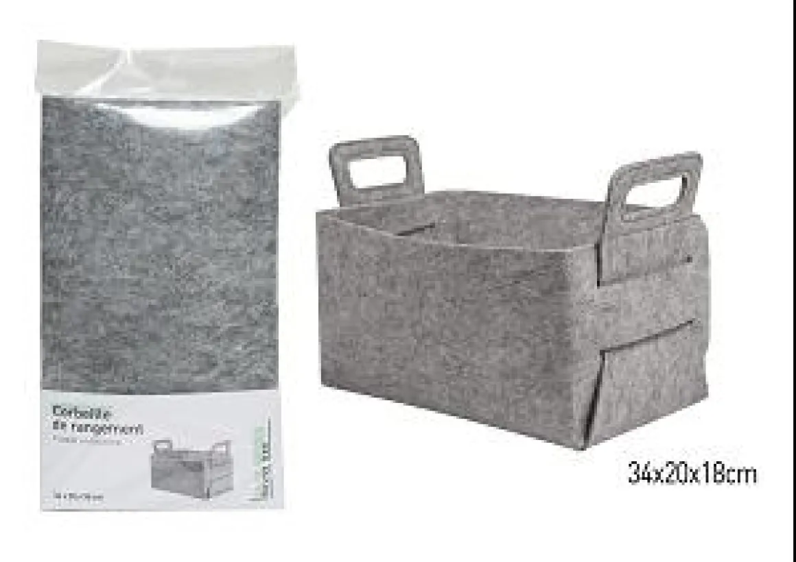 CORBEILLE RANGEMENT FEUTRINE GRIS CLAIR TAILLE M