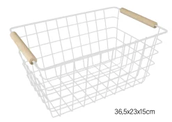 CORBEILLE RANGEMENT METAL BLANC 36.5X23X15CM