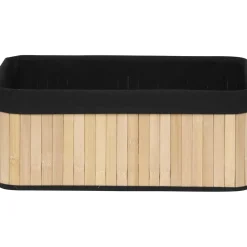 CORBEILLE RECTANGLE 40X28X16CM BAMBOU TISSU NOIR