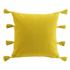 COUSSIN DEHOUSSABLE POMPONS 45X45CM COTON TASSELINA JAUNE