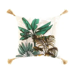 COUSSIN POMPONS 40X40CM IMPRIME BALINESIA